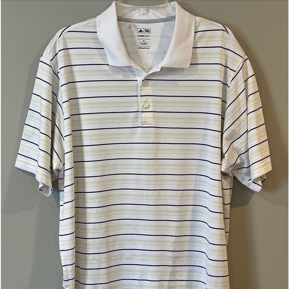 Adidas CLIMACOOL Golf Polo Blue White Yellow Men's Shirt Size XL